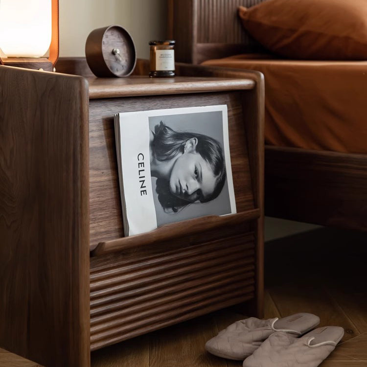 Minimalist Striped Wood 1-Drawer Nightstand