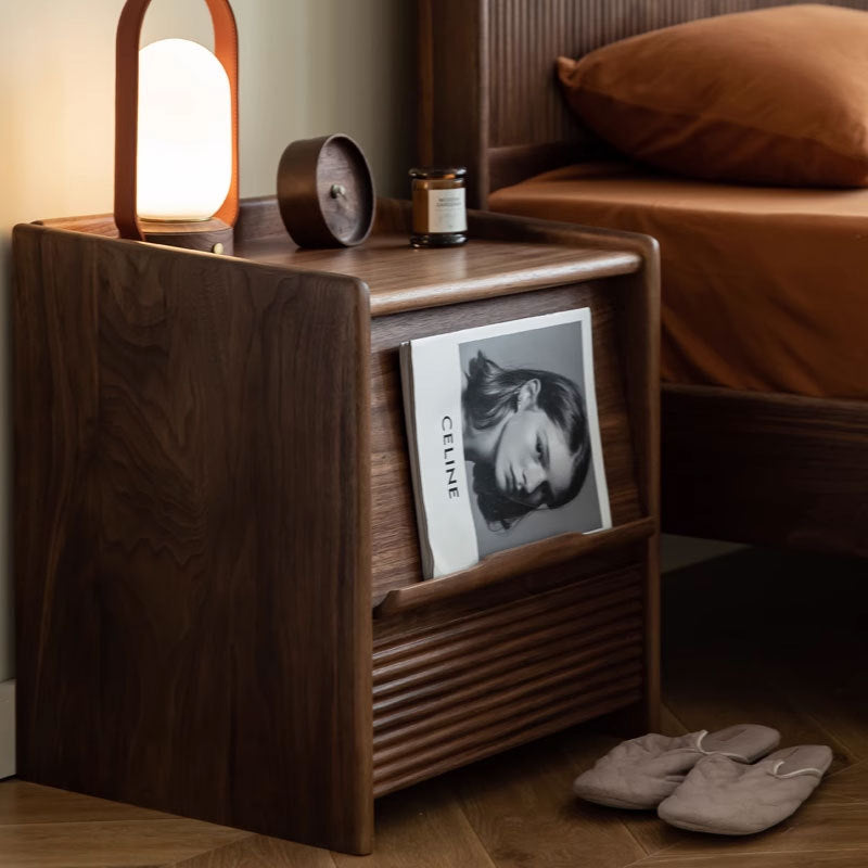 Minimalist Striped Wood 1-Drawer Nightstand