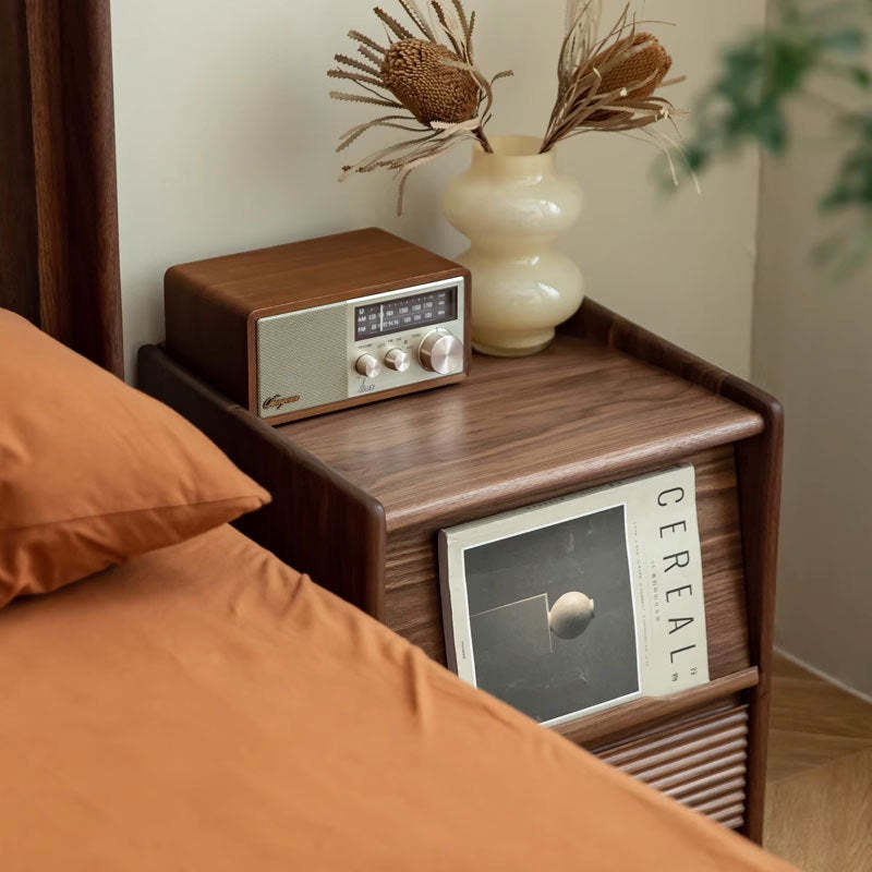 Minimalist Striped Wood 1-Drawer Nightstand