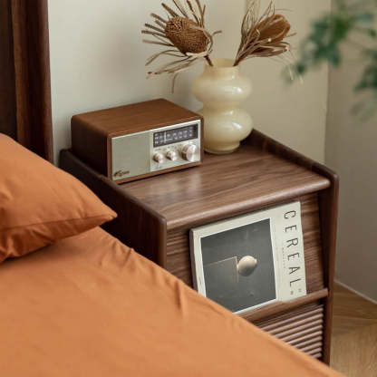 Minimalist Striped Wood 1-Drawer Nightstand