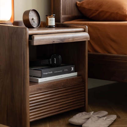 Minimalist Striped Wood 1-Drawer Nightstand