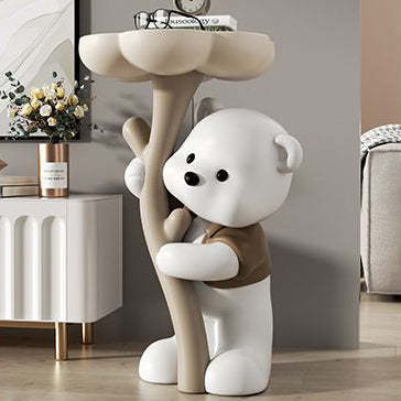 Art Deco Bear Flower Resin End Table
