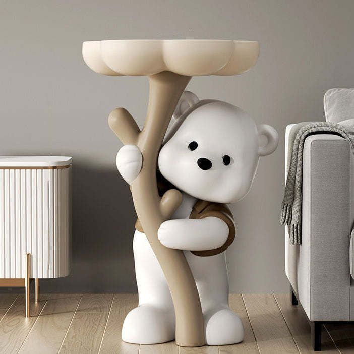 Art Deco Bear Flower Resin End Table