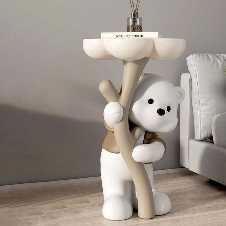 Art Deco Bear Flower Resin End Table