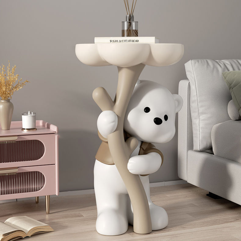 Art Deco Bear Flower Resin End Table
