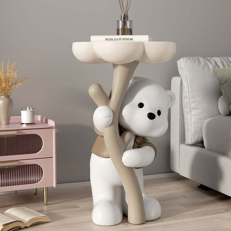Art Deco Bear Flower Resin End Table
