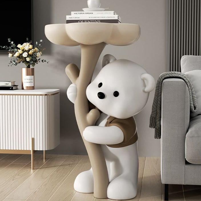 White resin stone end flower end & side tables - art deco