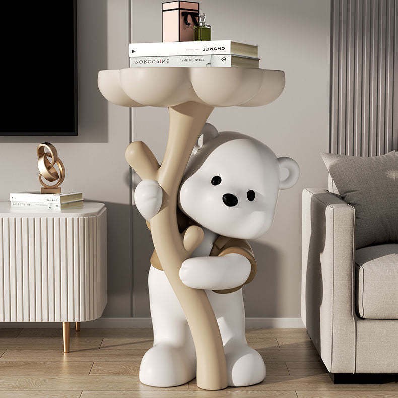 Art Deco Bear Flower Resin End Table