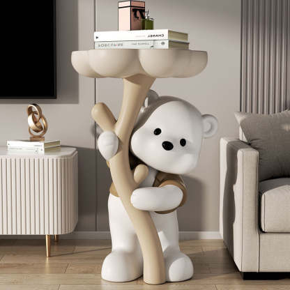 Art Deco Bear Flower Resin End Table