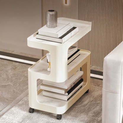 Scandinavian Rock End Table 3-Tier — With Wheels / Black