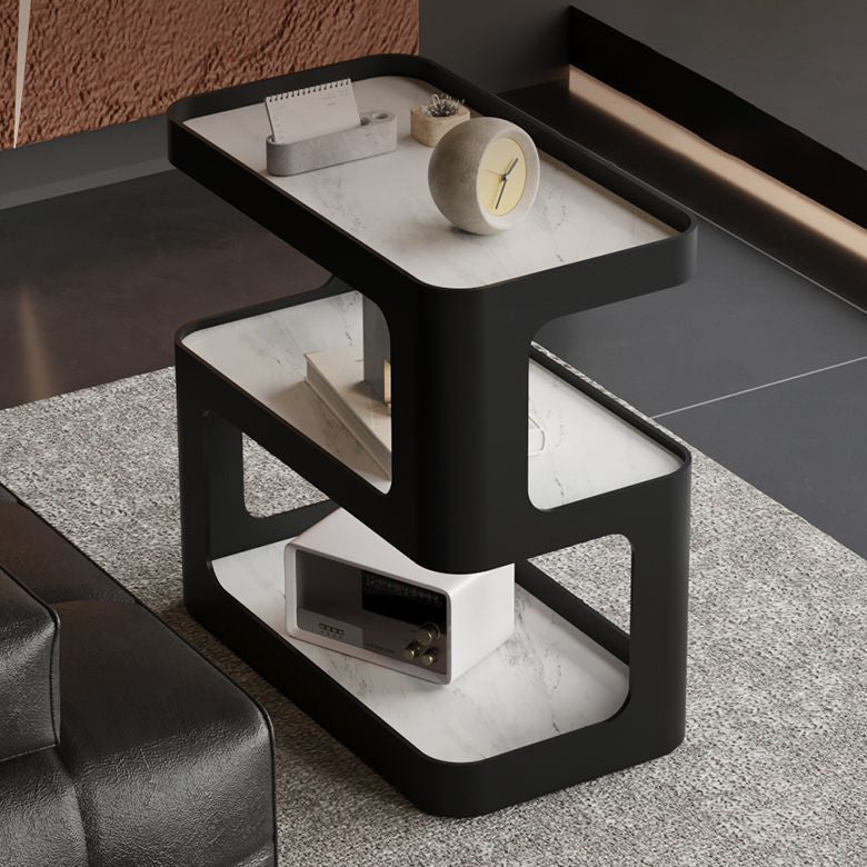 Scandinavian Rock End Table 3-Tier — Without Wheels / White