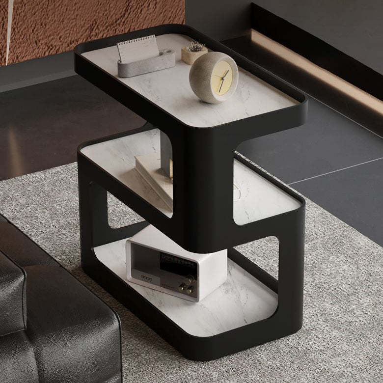 Scandinavian Rock End Table 3-Tier — Without Wheels / White