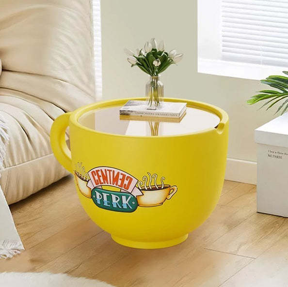 Contemporary Coffee Cup Tempered Glass End Table 1-Tier