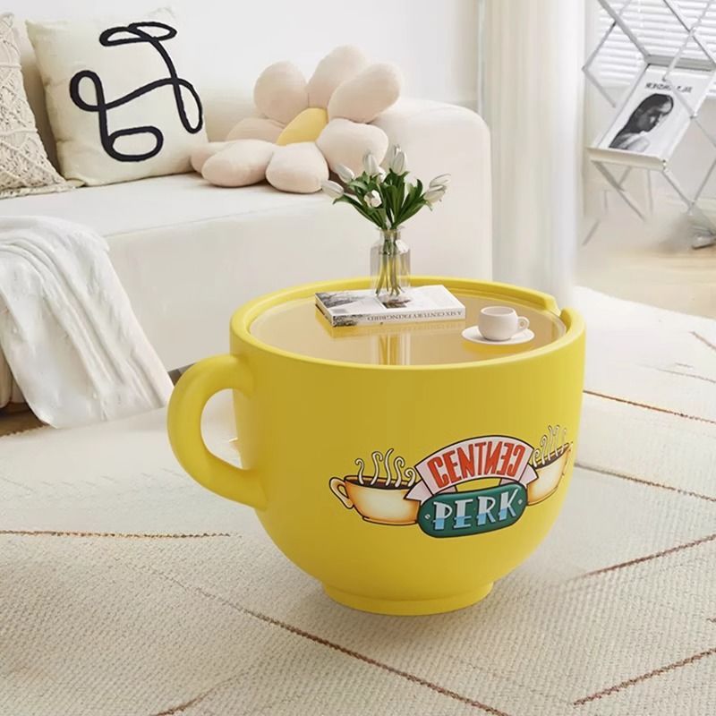 Contemporary Coffee Cup Tempered Glass End Table 1-Tier