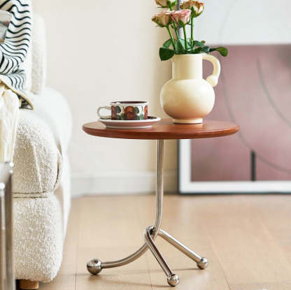 Chinese Orb Stainless Steel End Table — Wood Color