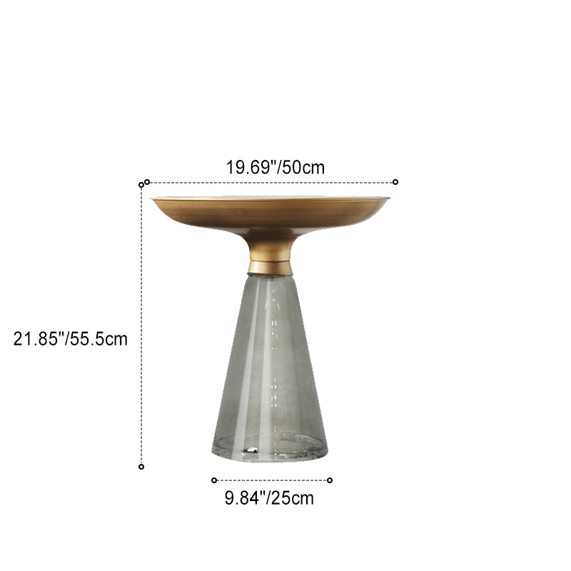 Scandinavian Tempered Glass Copper Cone End Table 1-Tier — Walnut Color