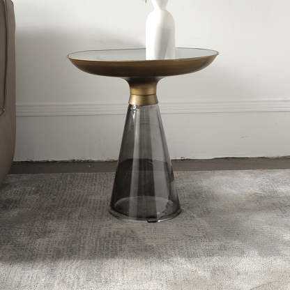Scandinavian Tempered Glass Copper Cone End Table 1-Tier — Gray