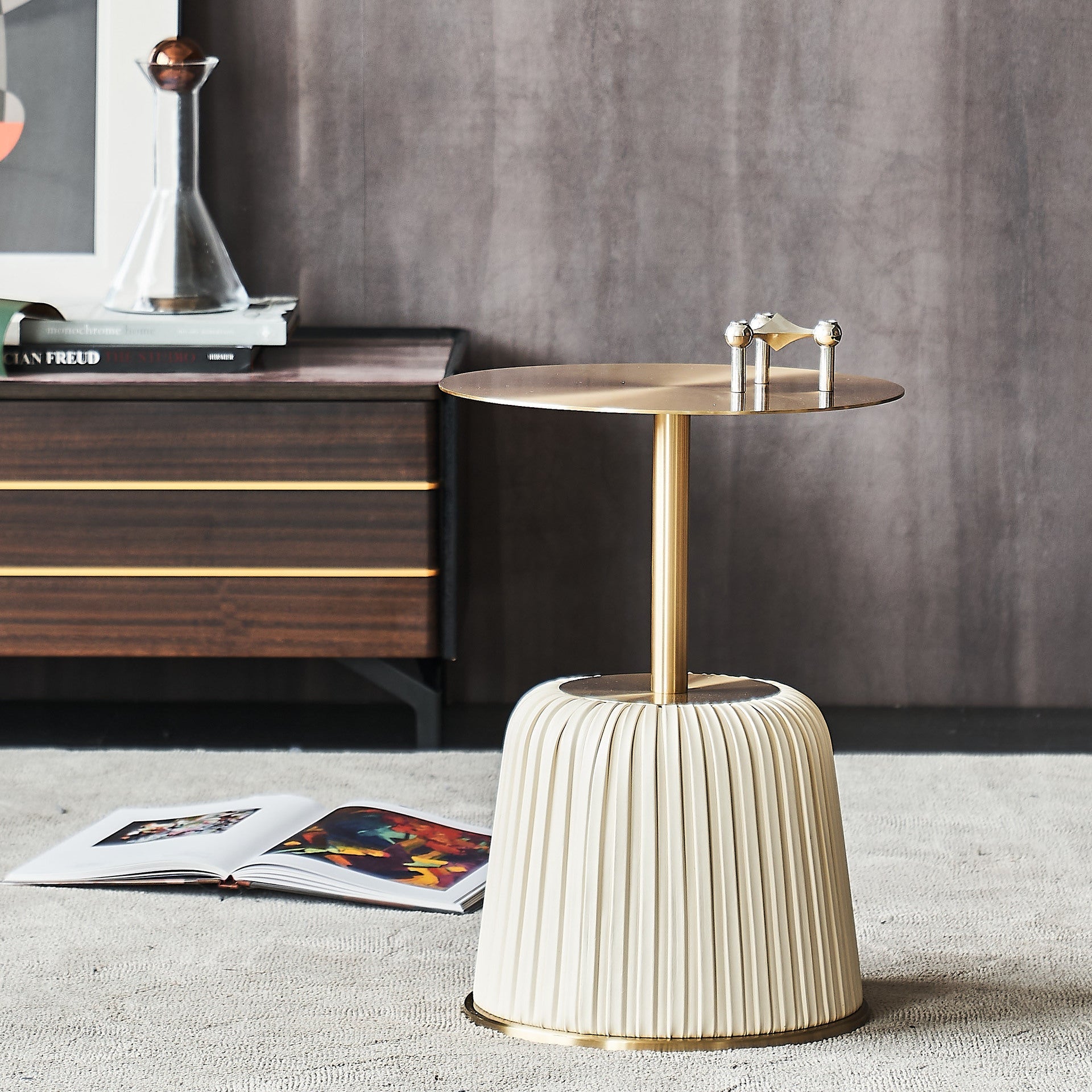 Luxury column stainless beige end & side tables
