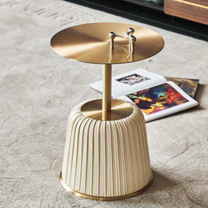 Modern Luxury Stainless Steel Column End Table — Gold + Beige