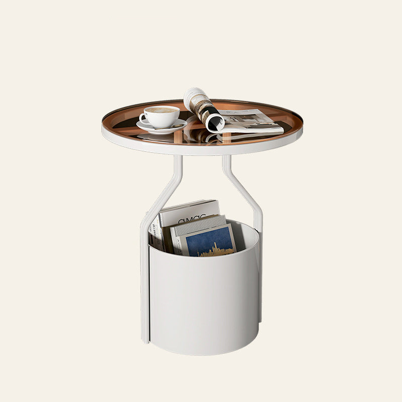 Modern Rock Panel Tempered Glass End Table