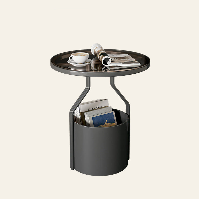 Modern Rock Panel Tempered Glass End Table