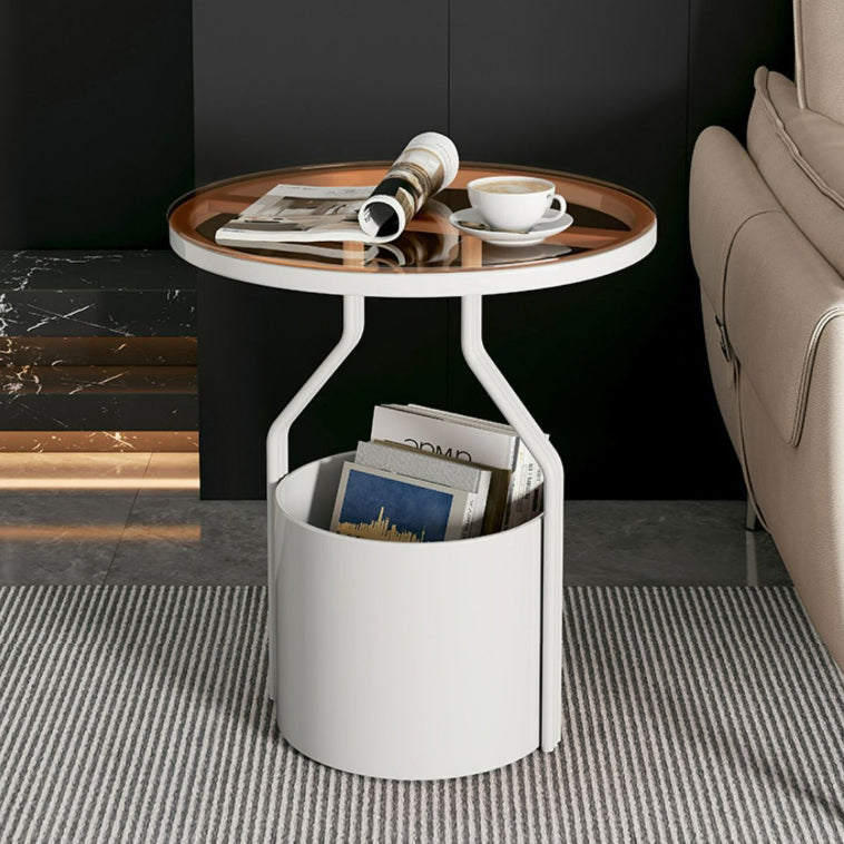 Modern Rock Panel Tempered Glass End Table