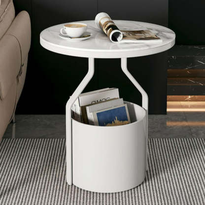 Modern Rock Panel Tempered Glass End Table — Black + Tempered Glass