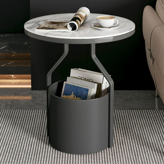 Modern Rock Panel Tempered Glass End Table — White + Tempered Glass