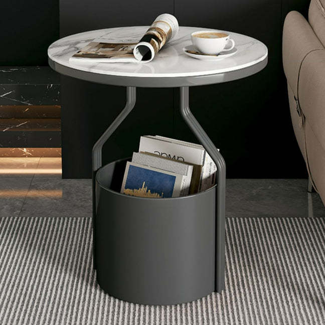 Modern Rock Panel Tempered Glass End Table — White + Tempered Glass