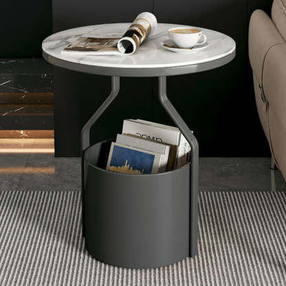 Modern Rock Panel Tempered Glass End Table — White + Tempered Glass