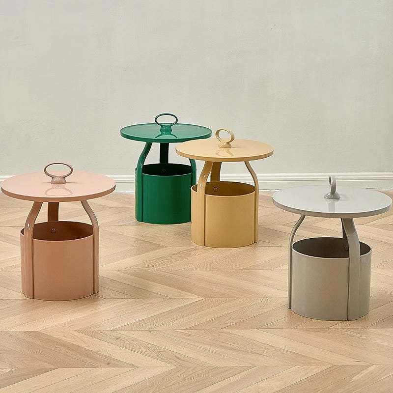 Scandinavian Round Barrel End Table — Cream White