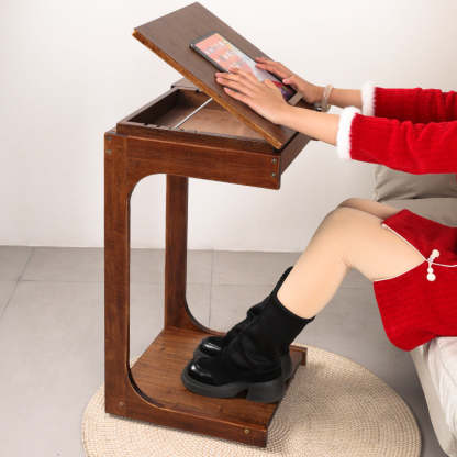Minimalist C-Shape Wood End Table 2-Tier