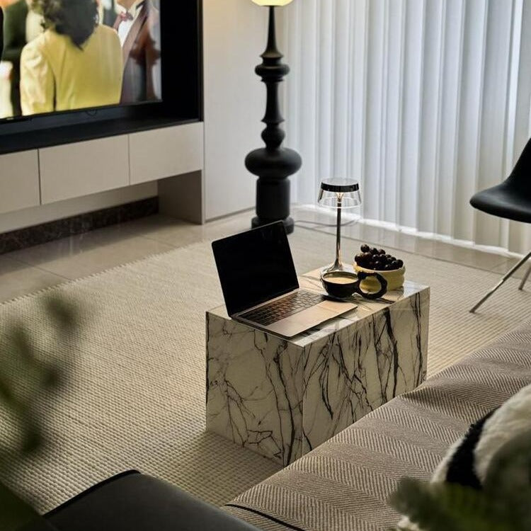 Minimalist Textured Acrylic End Table — Rectangle