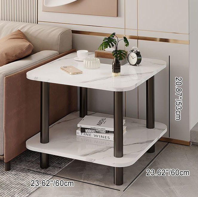 Scandinavian Cylinder Wood End Table 2-Tier — White