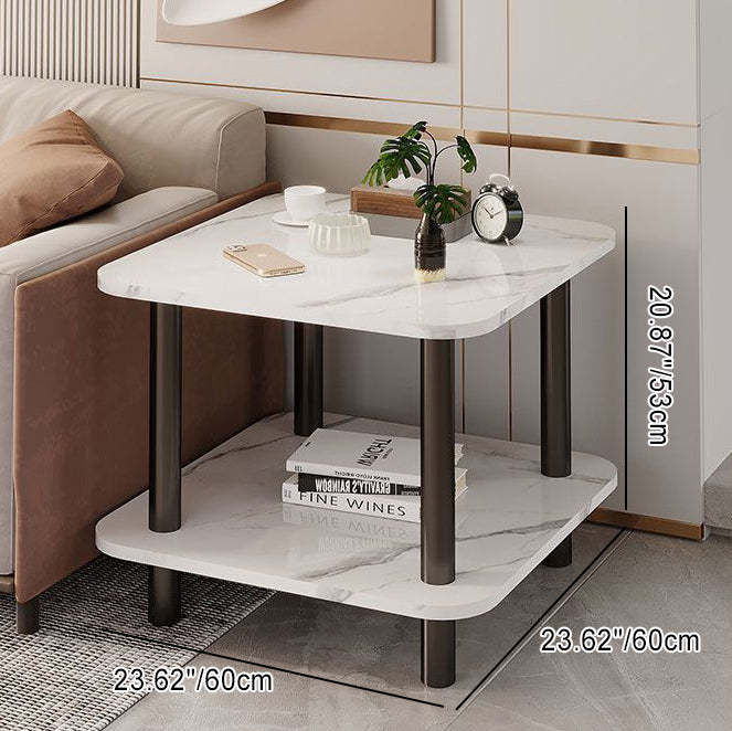 Scandinavian Cylinder Wood End Table 2-Tier — White