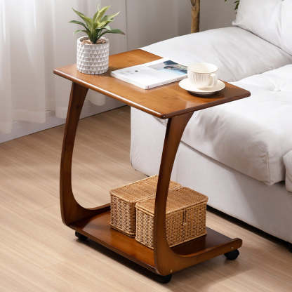 Minimalist C-Shape Bamboo End Table 2-Tier