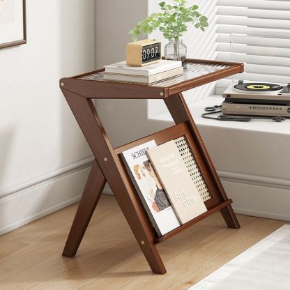 Minimalist Triangle-Support Glass 1-Tier End Table — Tea Color