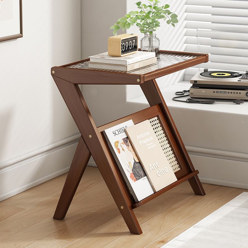Minimalist Triangle Support Glass End Table — Wood Color