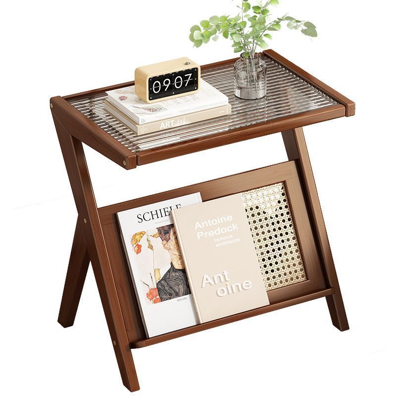 Minimalist Triangle-Support Glass 1-Tier End Table