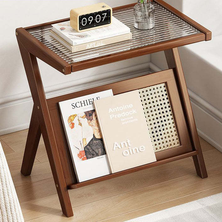Minimalist Triangle Support Glass End Table — Black