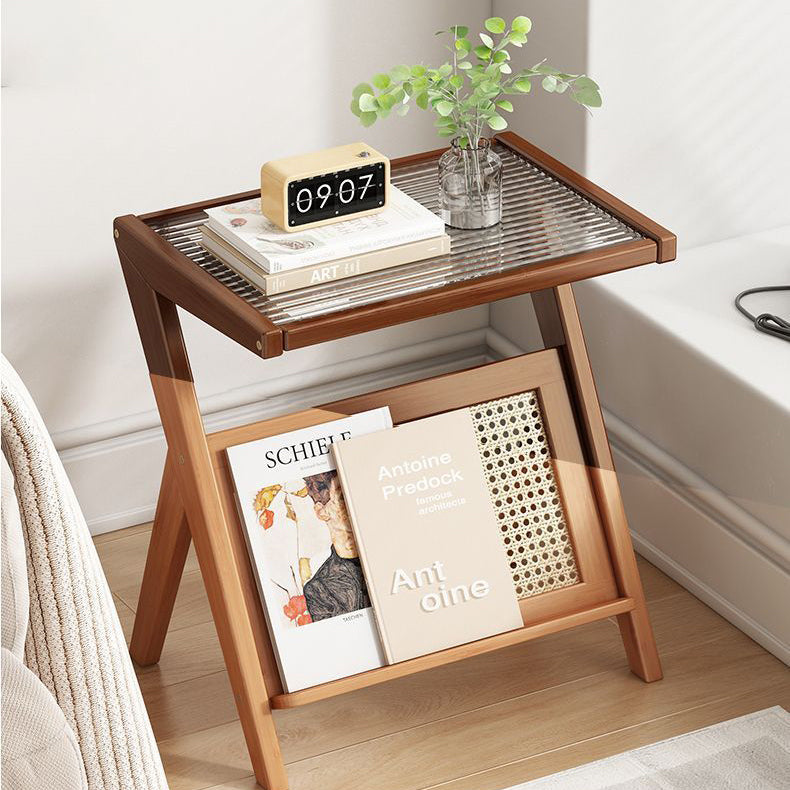 Minimalist Triangle Support Glass End Table — Tea Color