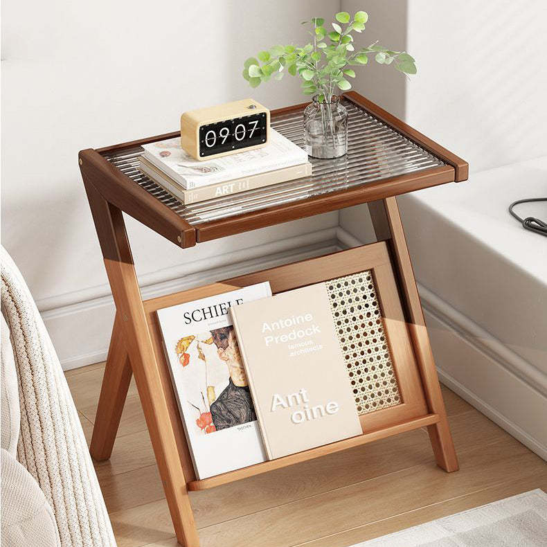 Minimalist Triangle Support Glass End Table — Tea Color