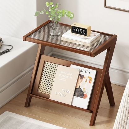 Minimalist Triangle-Support Glass 1-Tier End Table