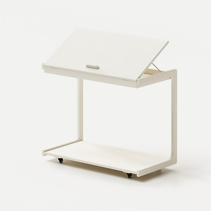 Contemporary U-Shape Tiltable Solid Wood 2-Tier End Table