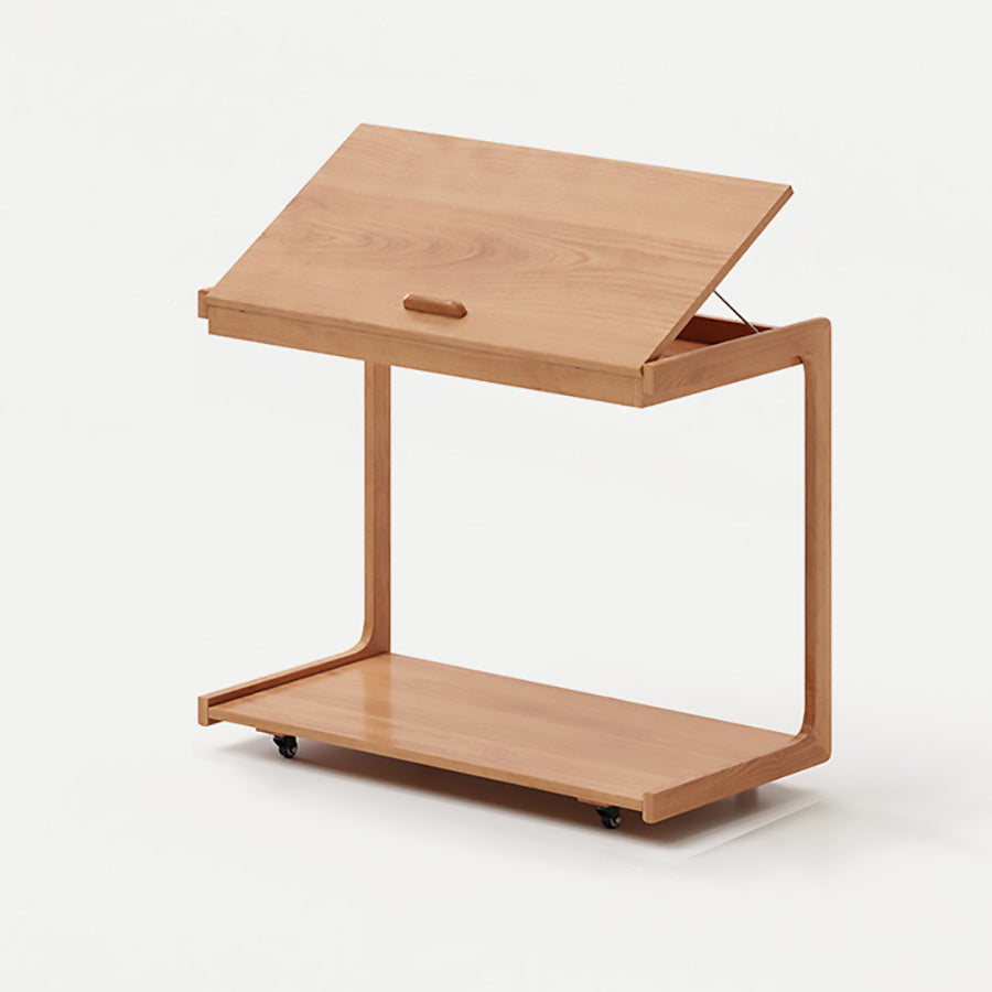 Contemporary U-Shape Tiltable Solid Wood 2-Tier End Table