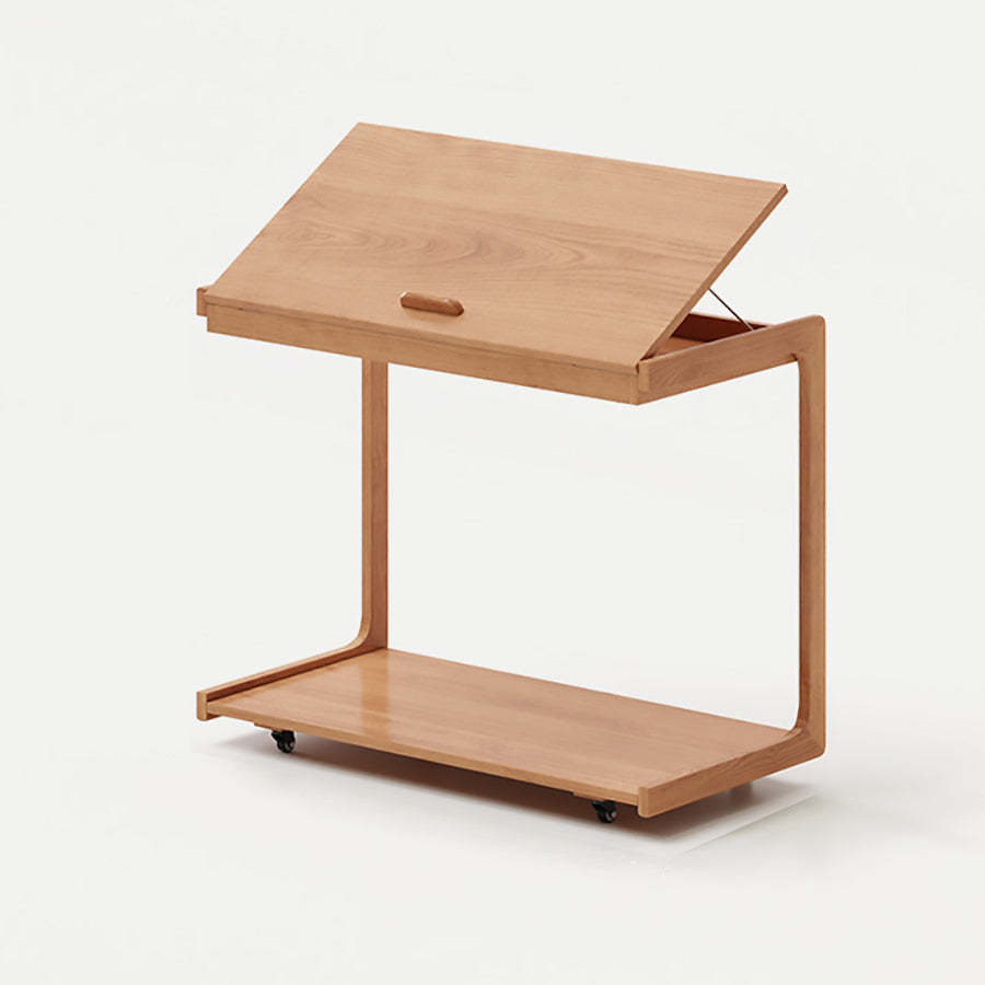Contemporary U-Shape Tiltable Solid Wood 2-Tier End Table