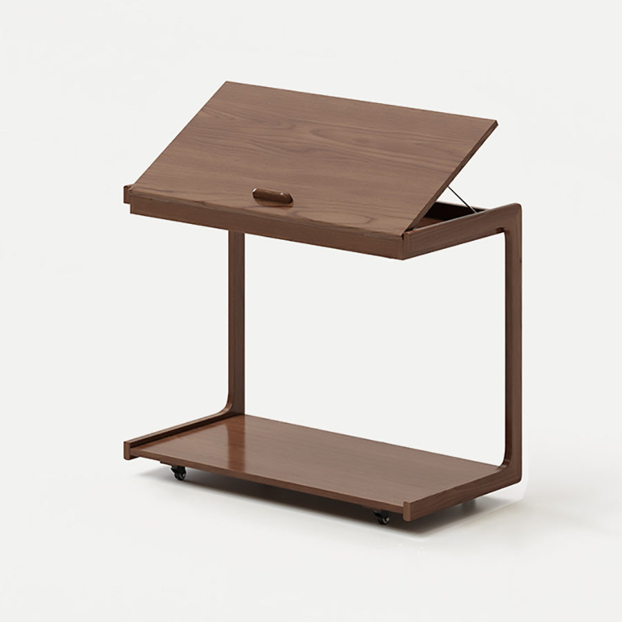 Contemporary U-Shape Tiltable Solid Wood 2-Tier End Table