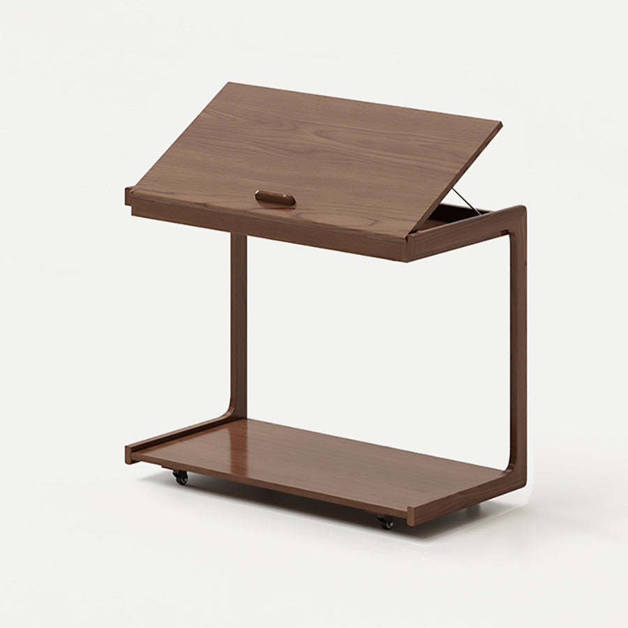 Contemporary U-Shape Tiltable Solid Wood 2-Tier End Table