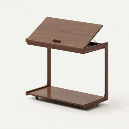 Contemporary U-Shape Tiltable Solid Wood 2-Tier End Table