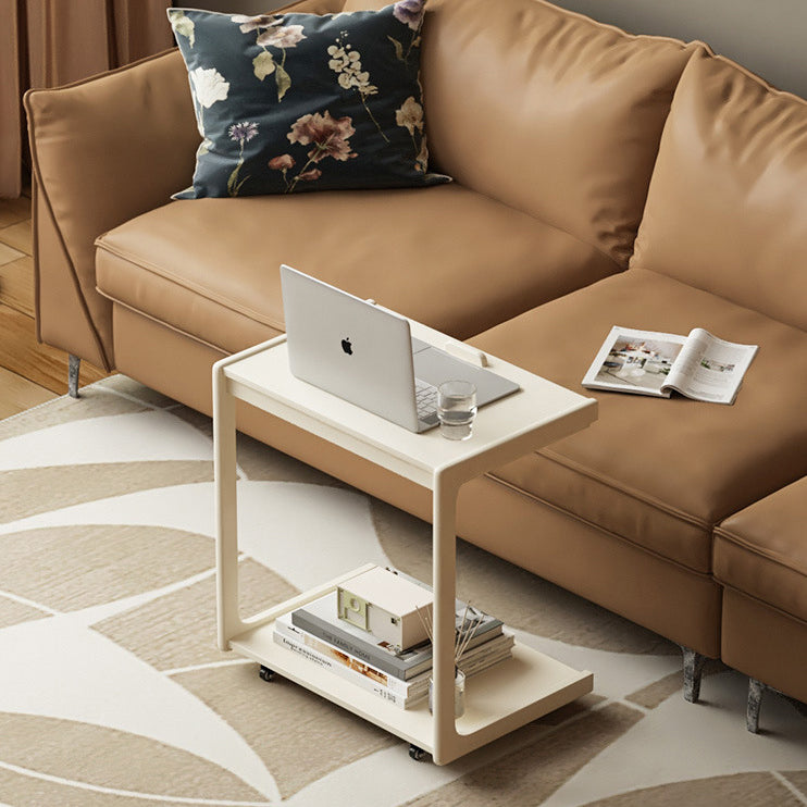 Contemporary U-Shape Tiltable Solid Wood 2-Tier End Table